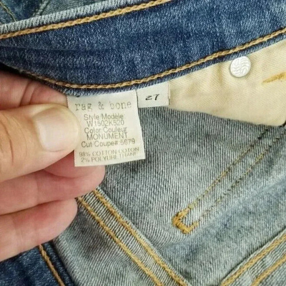 Rag & Bone 27X30 Women's Skinny Blue Monument Color Embroidered Logo Denim Jeans - Picture 7 of 11